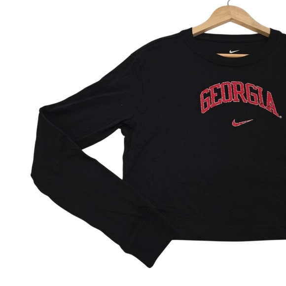 Nike Cotton Long Sleeve Crop Tee Loose Fit Georgia Bulldogs NCAA Black Womens Sm - Picture 3 of 9